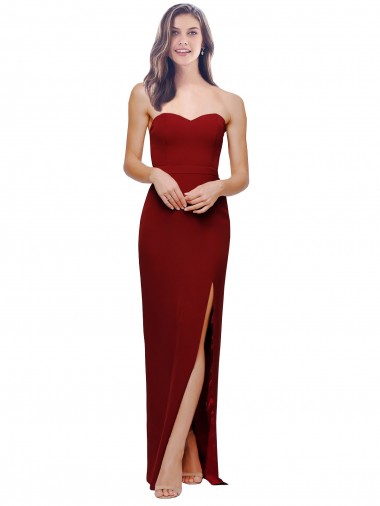 Buy Sweetheart Long Stretch Crepe Burgundy Sleeveless Evening Dress UK