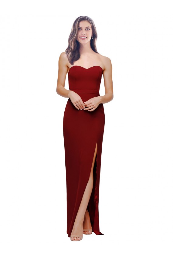 Buy Sweetheart Long Stretch Crepe Burgundy Sleeveless Evening Dress UK