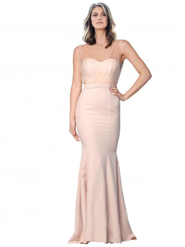 Buy Sweetheart Long Stretch Crepe & Tulle Nude Sleeveless Formal Evening Dress UK