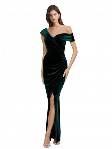 Buy Sweetheart Long Stretch Velvet Dark Green Sleeveless High Low Evening Dress UK