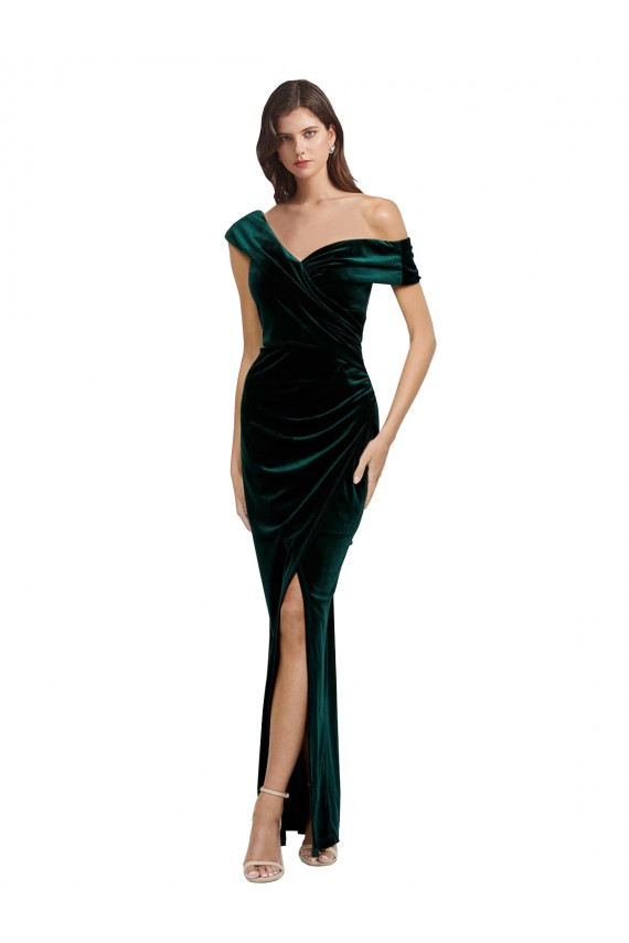 Buy Sweetheart Long Stretch Velvet Dark Green Sleeveless High Low Evening Dress UK