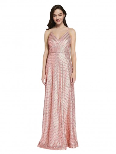 Buy V-Neck Long Sequin Rose Gold Sleeveless Formal Evening Dress UK