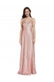 Buy V-Neck Long Sequin Rose Gold Sleeveless Formal Evening Dress UK