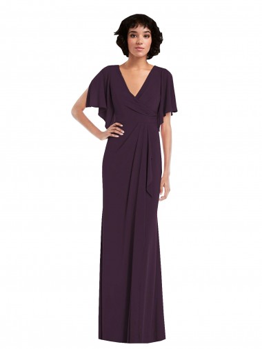 Buy V-Neck Long Spandex Grape Split Sleeves Formal Evening Dress UK