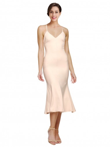 Buy V-Neck Midi Length Stretch Crepe Nude Sleeveless Evening Dress UK