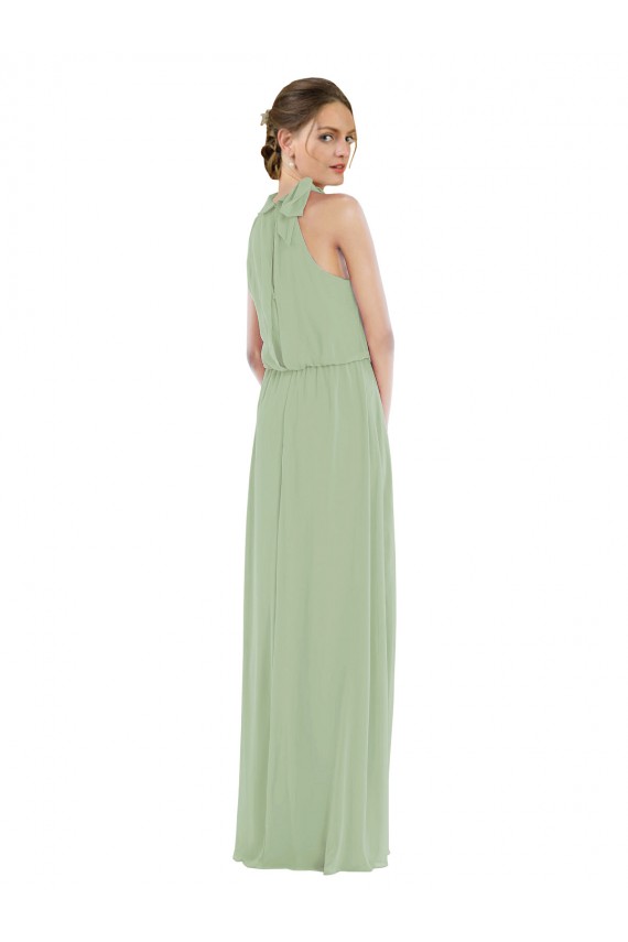 Buy High Neck Long Soft Chiffon Smoke Green Sleeveless Semi Formal Evening Dress UK