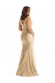 Buy V-Neck Long Silky Satin Soft Gold Sleeveless Plus Size Formal Evening Dress UK