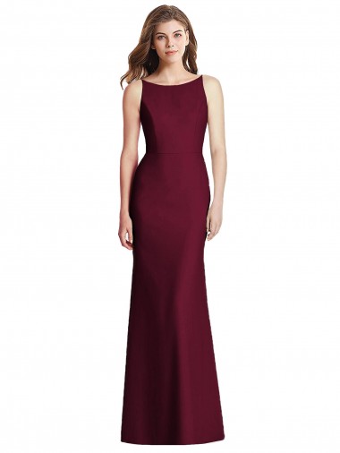 Buy Bateau Neck Long Stretch Crepe Burgundy Gold Sleeveless Semi Formal Evening Dress UK