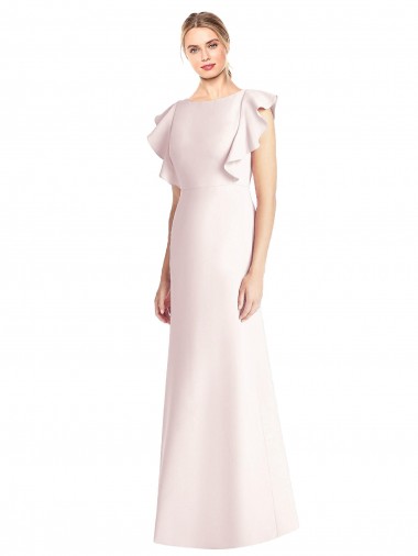 Buy Bateau Neck Long Stretch Crepe Pink Cap Sleeves Evening Dress UK