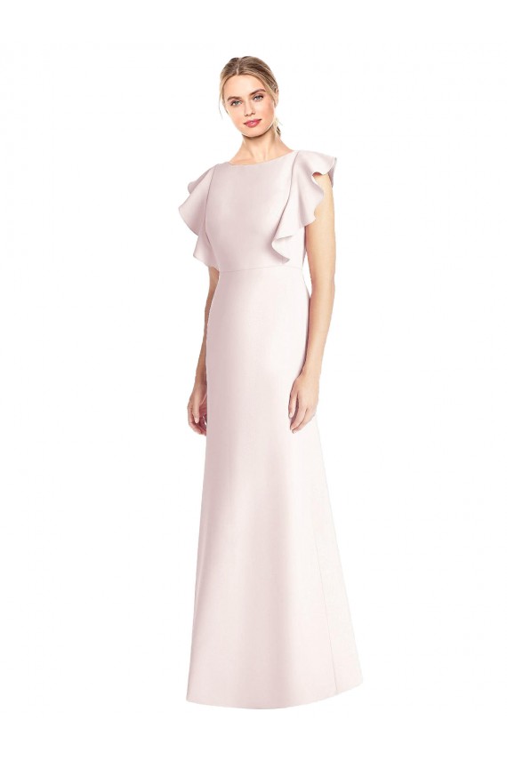 Buy Bateau Neck Long Stretch Crepe Pink Cap Sleeves Evening Dress UK