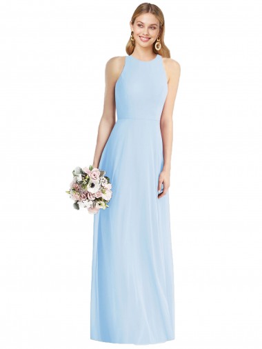 Buy Halter Neck Long Soft Chiffon Light Sky Blue Sleeveless Semi Formal Evening Dress UK