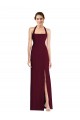 Buy Halter Neck Long Stretch Crepe Burgundy Gold Sleeveless Semi Formal Evening Dress UK