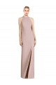 Buy Halter Neck Long Stretch Crepe Dusty Pink Sleeveless Semi Formal Evening Dress UK