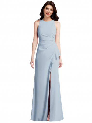 Buy Halter Neck Long Stretch Crepe Light Sky Blue Sleeveless Evening Gowns UK