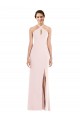 Buy Halter Neck Long Stretch Crepe Pink Sleeveless Formal Evening Dress UK