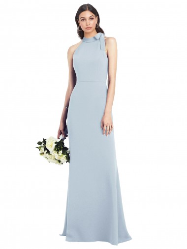 Buy High Neck Long Stretch Crepe Light Sky Blue Sleeveless Semi Formal Evening Dress UK