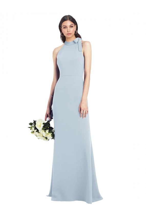 Buy High Neck Long Stretch Crepe Light Sky Blue Sleeveless Semi Formal Evening Dress UK