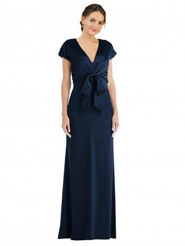 Buy Off the Shoulder Long Stretch Crepe Dark Navy Cap Sleeves Formal Evening Dress UK