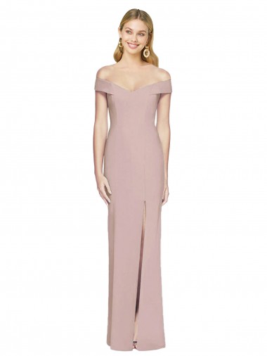 Buy Off the Shoulder Long Stretch Crepe Dusty Pink Sleeveless Semi Formal Evening Dress UK