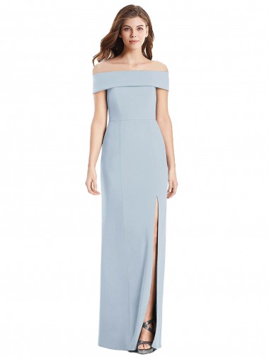 Buy Off the Shoulder Long Stretch Crepe Light Sky Blue Sleeveless Evening Dress UK