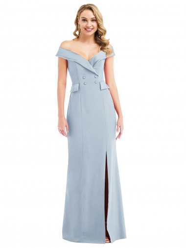 Buy Off the Shoulder Long Stretch Crepe Light Sky Blue Sleeveless Semi Formal Evening Dress UK