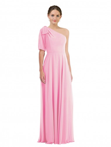 Buy One Shoulder Long Soft Chiffon Barely Pink Sleeveless Semi Formal Evening Dress UK