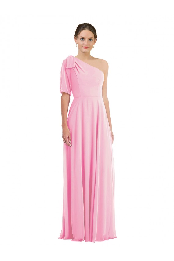 Buy One Shoulder Long Soft Chiffon Barely Pink Sleeveless Semi Formal Evening Dress UK