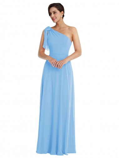 Buy One Shoulder Long Soft Chiffon Periwinkle Sleeveless Semi Formal Evening Dress UK