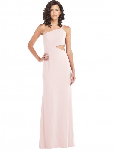 Buy One Shoulder Long Stretch Crepe Pink Sleeveless Formal Evening Dress UK