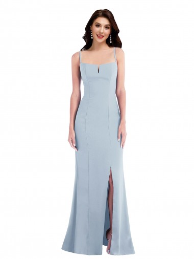 Buy Spaghetti Straps Long Stretch Crepe Light Sky Blue Sleeveless Formal Evening Dress UK