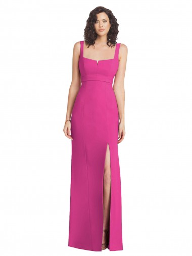 Buy Square Neck Long Stretch Crepe Fuchsia Sleeveless Semi Formal Evening Dress UK