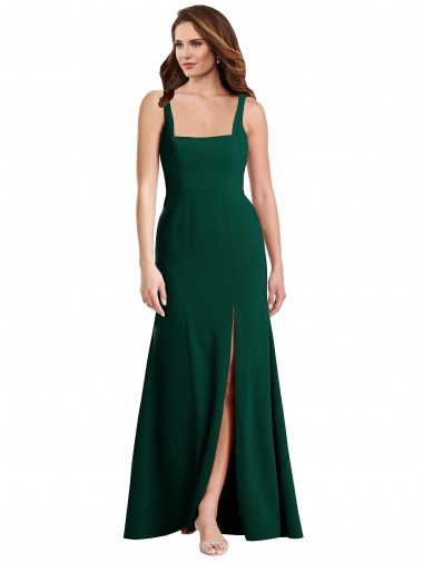 Buy Square Neck Long Stretch Crepe Midnight Green Sleeveless Semi Formal Evening Dress UK