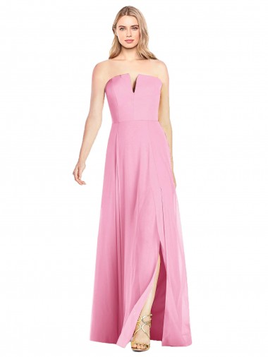 Buy Strapless Long Soft Chiffon Hot Pink Sleeveless Semi Formal Evening Dress UK