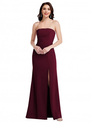 Buy Strapless Long Stretch Crepe Burgundy Gold Sleeveless Semi Formal Evening Dress UK