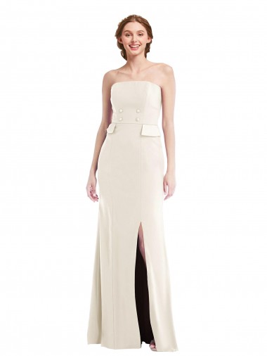 Buy Strapless Long Stretch Crepe Ivory Sleeveless Semi Formal Evening Dress UK