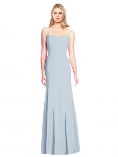 Buy Strapless Long Stretch Crepe Light Sky Blue Trumpet Sleeveless Evening Dress UK