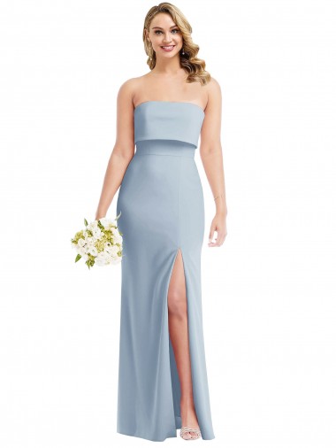 Buy Strapless Long Stretch Crepe Light Sky Blue Sleeveless Semi Formal Evening Dress UK