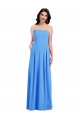 Buy Strapless Long Stretch Crepe Peacock Blue Sleeveless Semi Formal Evening Dress UK