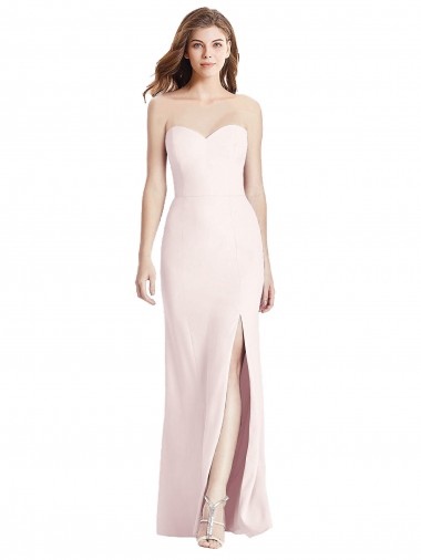 Buy Strapless Long Stretch Crepe Pink Sleeveless Semi Formal Evening Dress UK