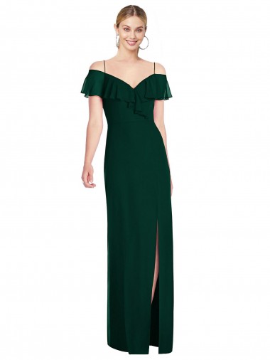 Buy Sweetheart Long Soft Chiffon Ever Green Cold Shoulder Semi Formal Evening Dress UK