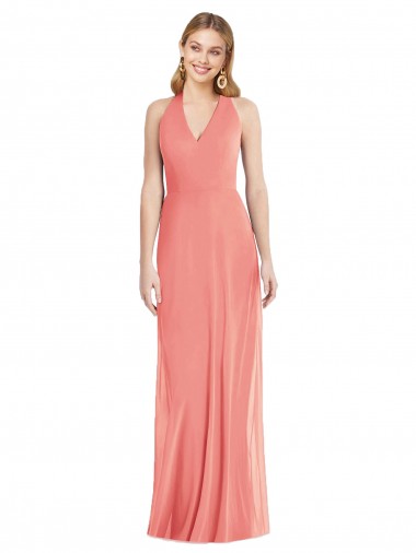 Buy V-Neck Long Soft Chiffon Desert Rose Sleeveless Formal Evening Dress UK