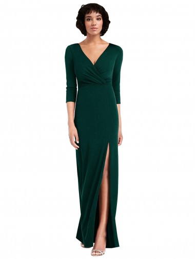 Buy V-Neck Long Spandex Dark Green Long Sleeves Formal Evening Dress UK