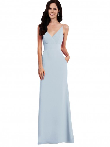 Buy V-Neck Long Stretch Crepe Light Sky Blue Sleeveless Evening Dress UK