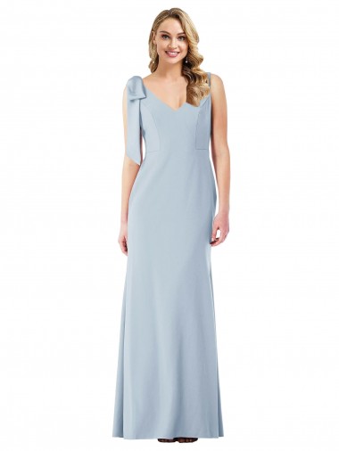 Buy V-Neck Long Stretch Crepe Light Sky Blue Sleeveless Semi Formal Evening Dress UK