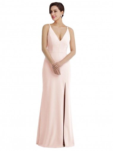 Buy V-Neck Long Stretch Crepe Pink Sleeveless Formal Evening Dress UK