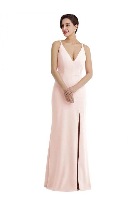 Buy V-Neck Long Stretch Crepe Pink Sleeveless Formal Evening Dress UK